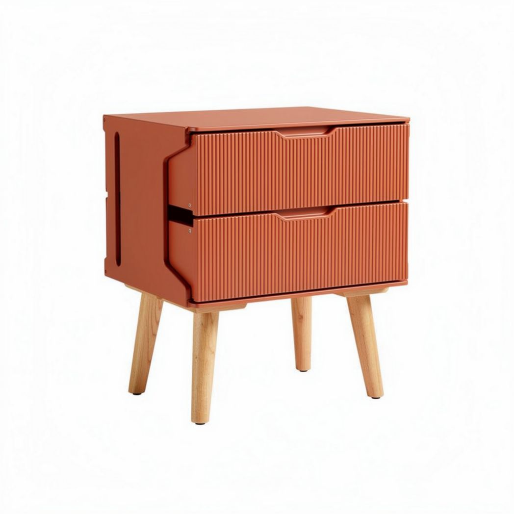 Comò in plastica di colore terracotta con due cassetti e gambe in legno 45 x 35 x 50cm