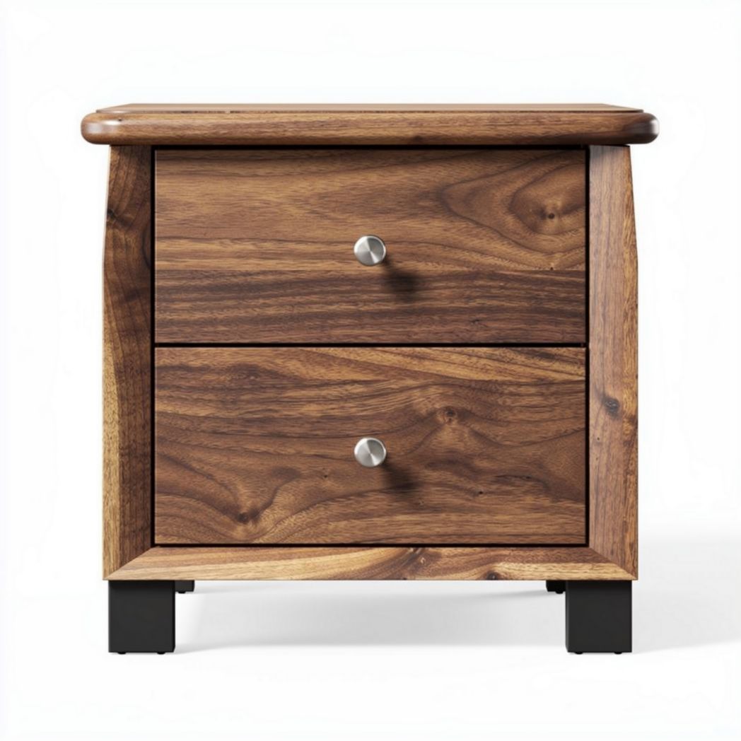 Comodino in legno massello di noce con due cassetti 50 x 40 x 45cm