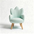 Poltrona a forma di fiore in tessuto azzurro con gambe in legno 60 x 55 x 70cm