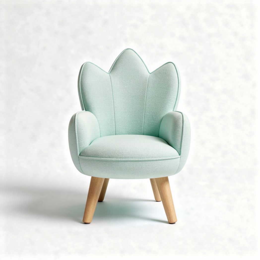 Poltrona a forma di fiore in tessuto azzurro con gambe in legno 60 x 55 x 70cm
