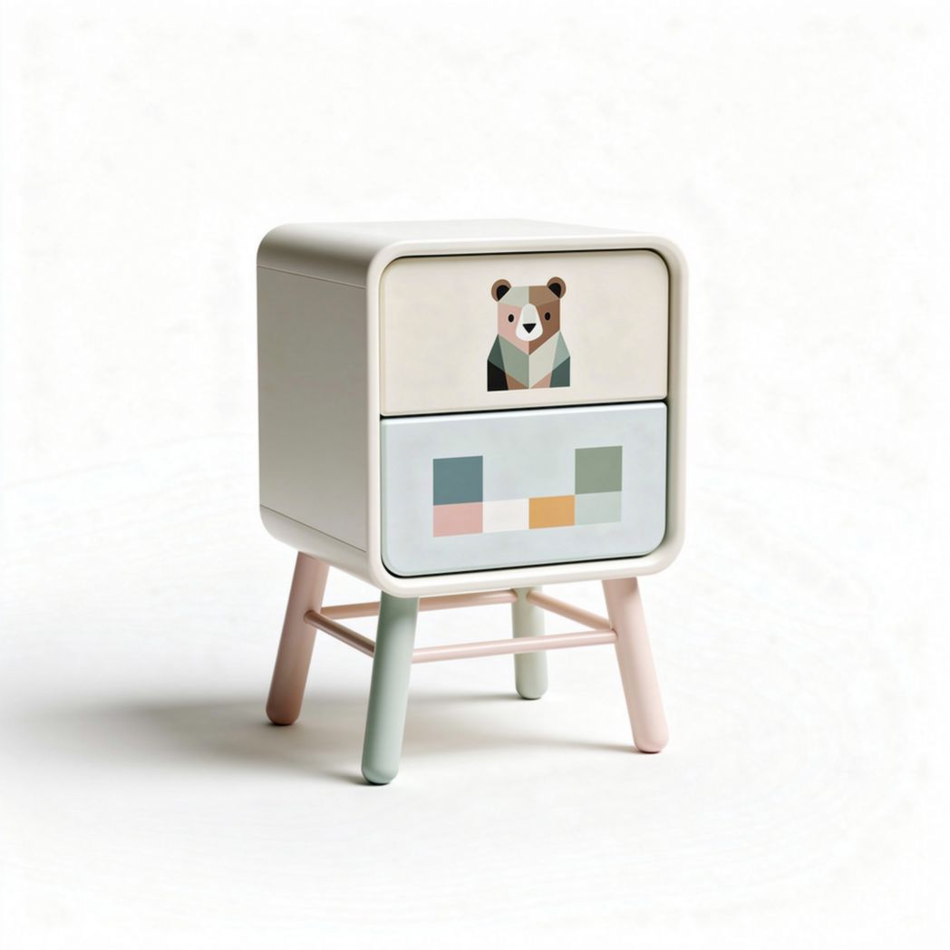Comodino per bambini con disegno orso e cassetto in legno 40 x 40 x 50cm