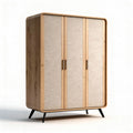Armadio moderno in legno e tessuto beige dimensioni 150 x 100 x 220cm