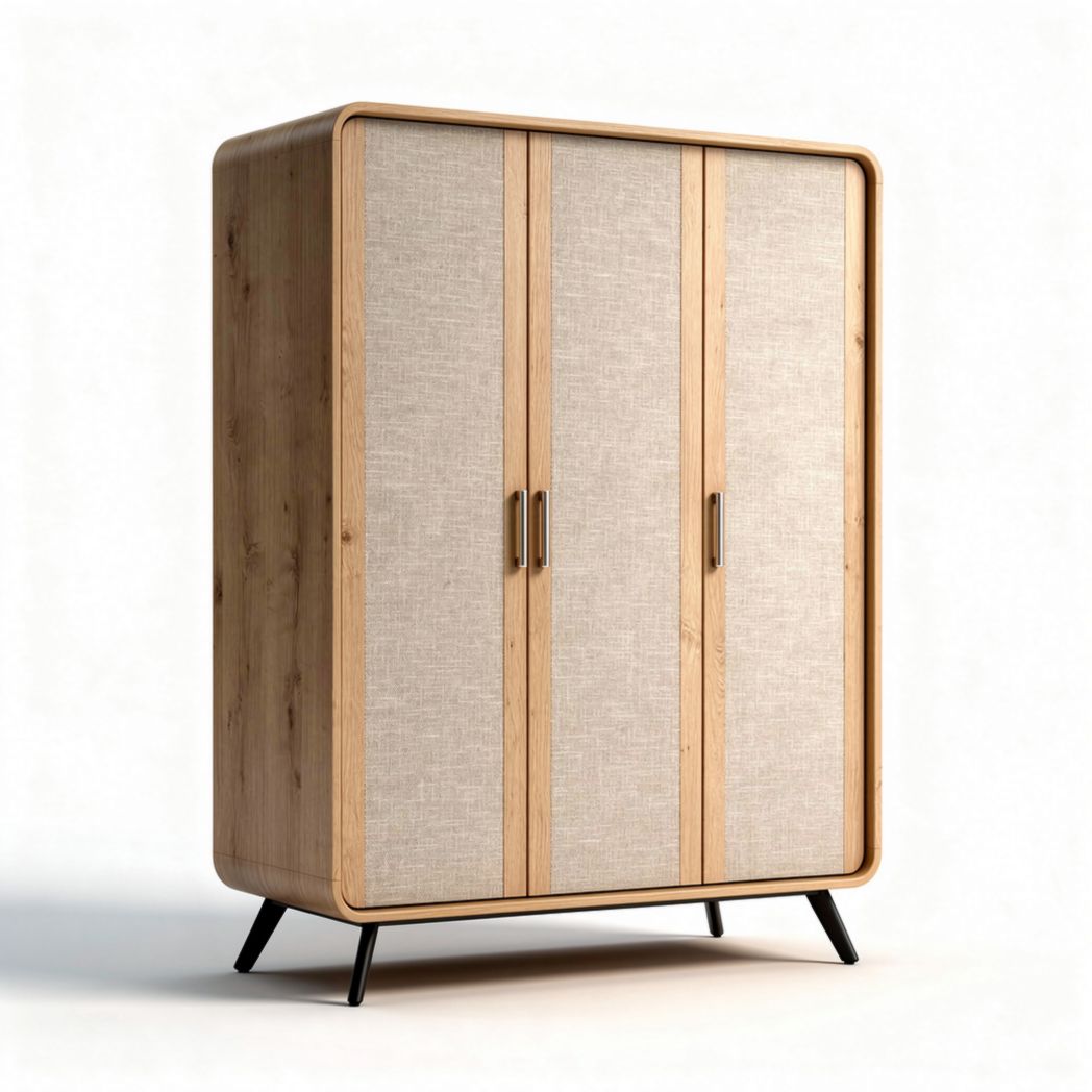 Armadio moderno in legno e tessuto beige dimensioni 150 x 100 x 220cm