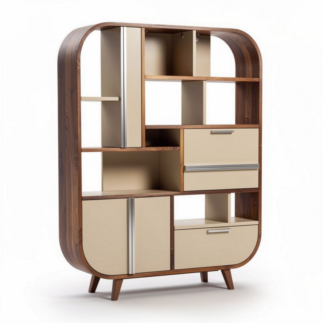Mobile libreria in legno e MDF colore noce e crema dimensioni 150 x 40 x 180cm