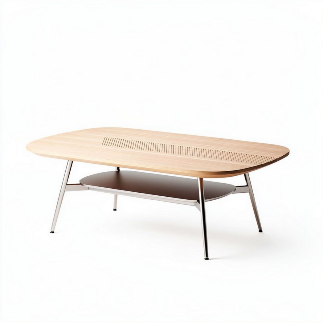 Tavolo da caffè in legno di betulla con ripiano in metallo 120 x 60 x 40cm