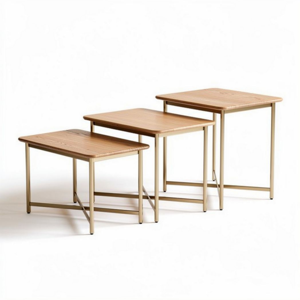 Set di tavolini in legno di pino e metallo dimensioni 40 x 30 x 45cm