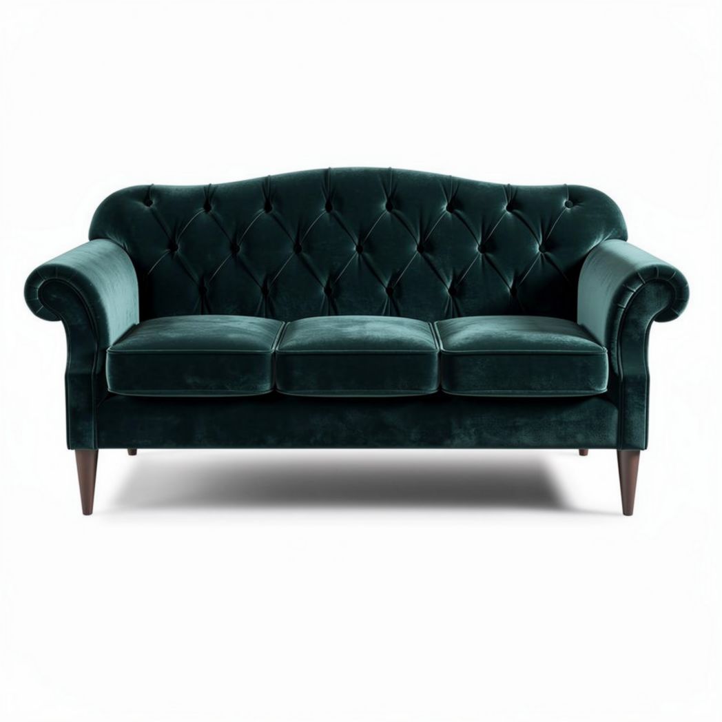 Divano in velluto verde scuro con struttura in legno dimensioni 180 x 90 x 85cm